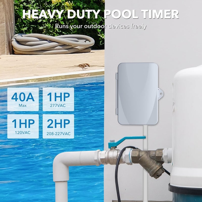 BN-LINK Pool Pump Timer Outdoor Mechanical Timer Box, Heavy Duty 24 Hour Programmable, 2HP 40A Max, 120, 240, 277 VAC, for Pool Pump, Water Heater, Fans, SPA - Image 4